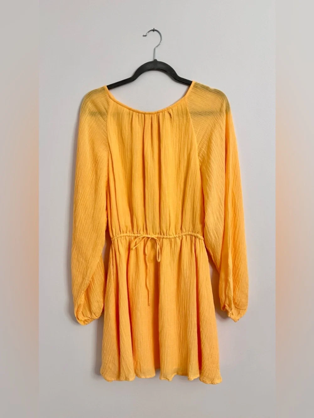 Faithfull the Brand Linen Gauze Mini Dress Yellow Open Back Resort Size 8 NWT - Picture 3 of 10